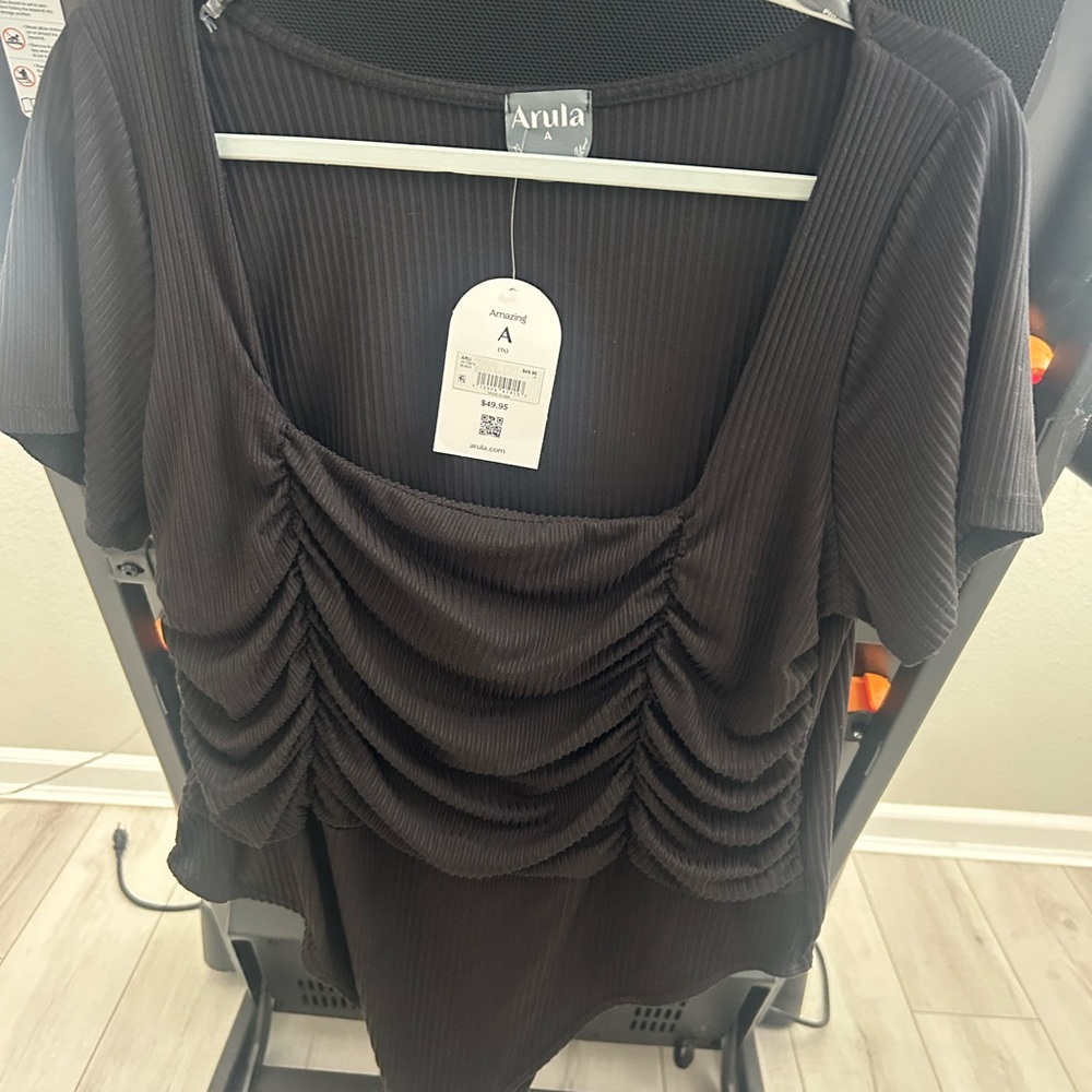 ARULA Black Ruched Body Suit